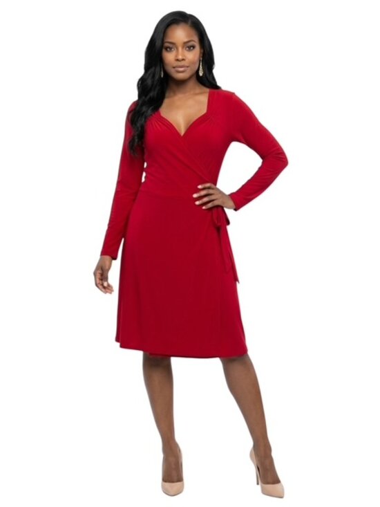 Norma Kamali Dresses & Skirts - Norma Kamali XL Red Long Sleeve Sweetheart Neck Wrap Dress